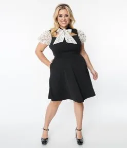 Smak Parlour Plus Size Black & White Burnout Floral Flare Dress