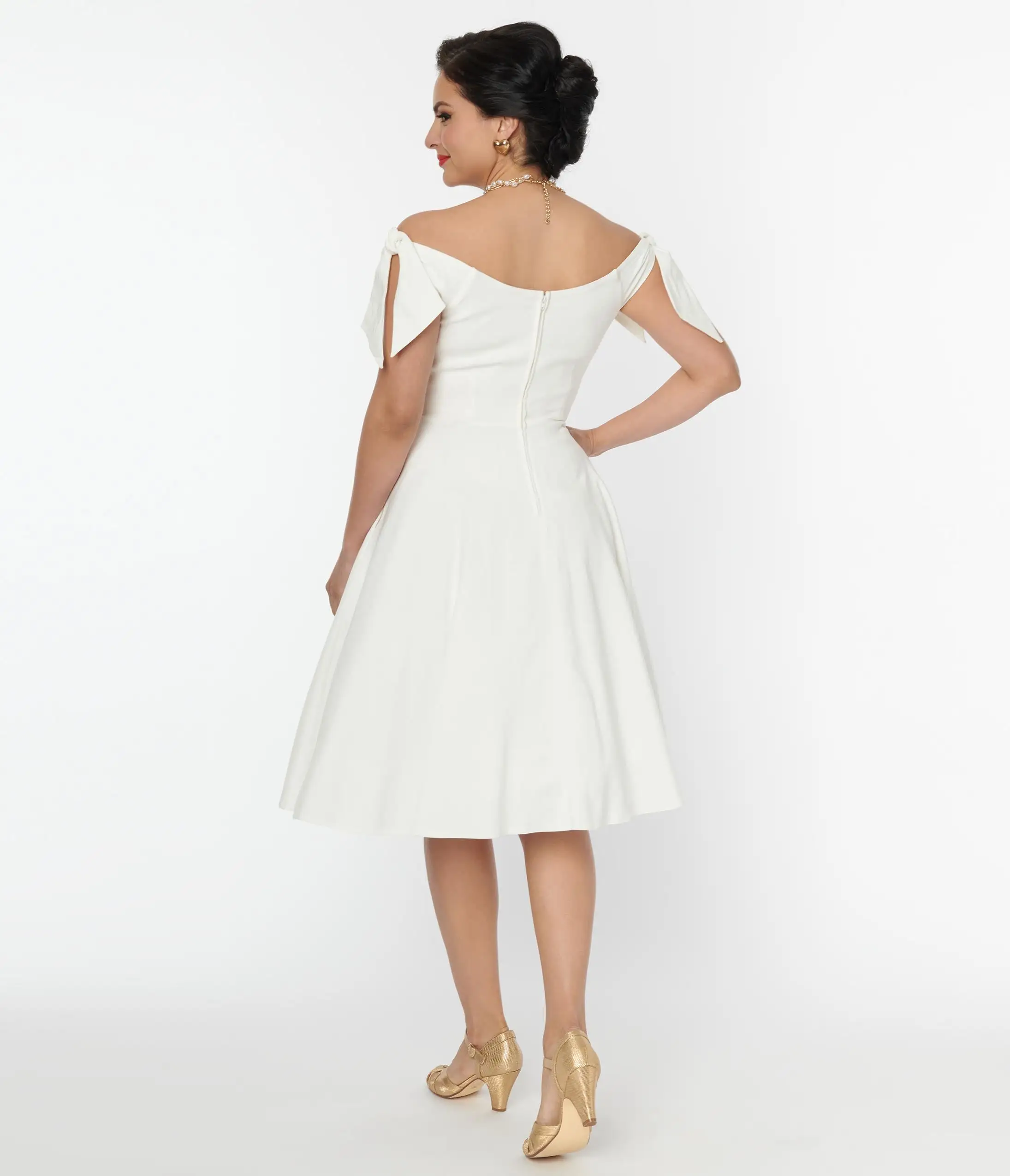 Unique Vintage Off White Prairie Swing Dress - Image 2