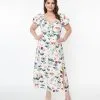 Unique Vintage Plus Size White & Multicolor Floral Midi Dress