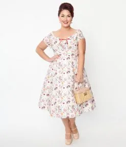Unique Vintage Plus Size Paris Cafe Print Swing Dress