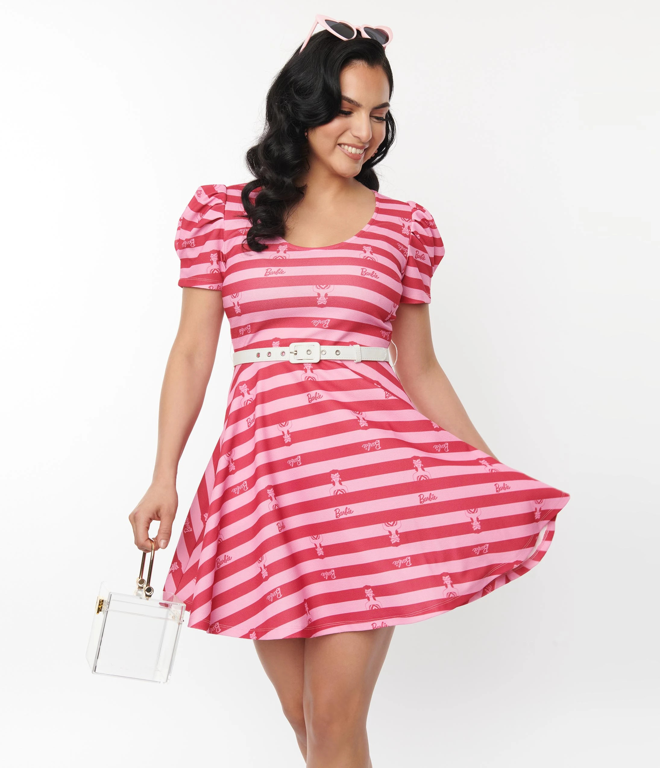 Barbie™ X Unique Vintage Pink Stripe Barbie™ Icon Flare Dress - Image 4