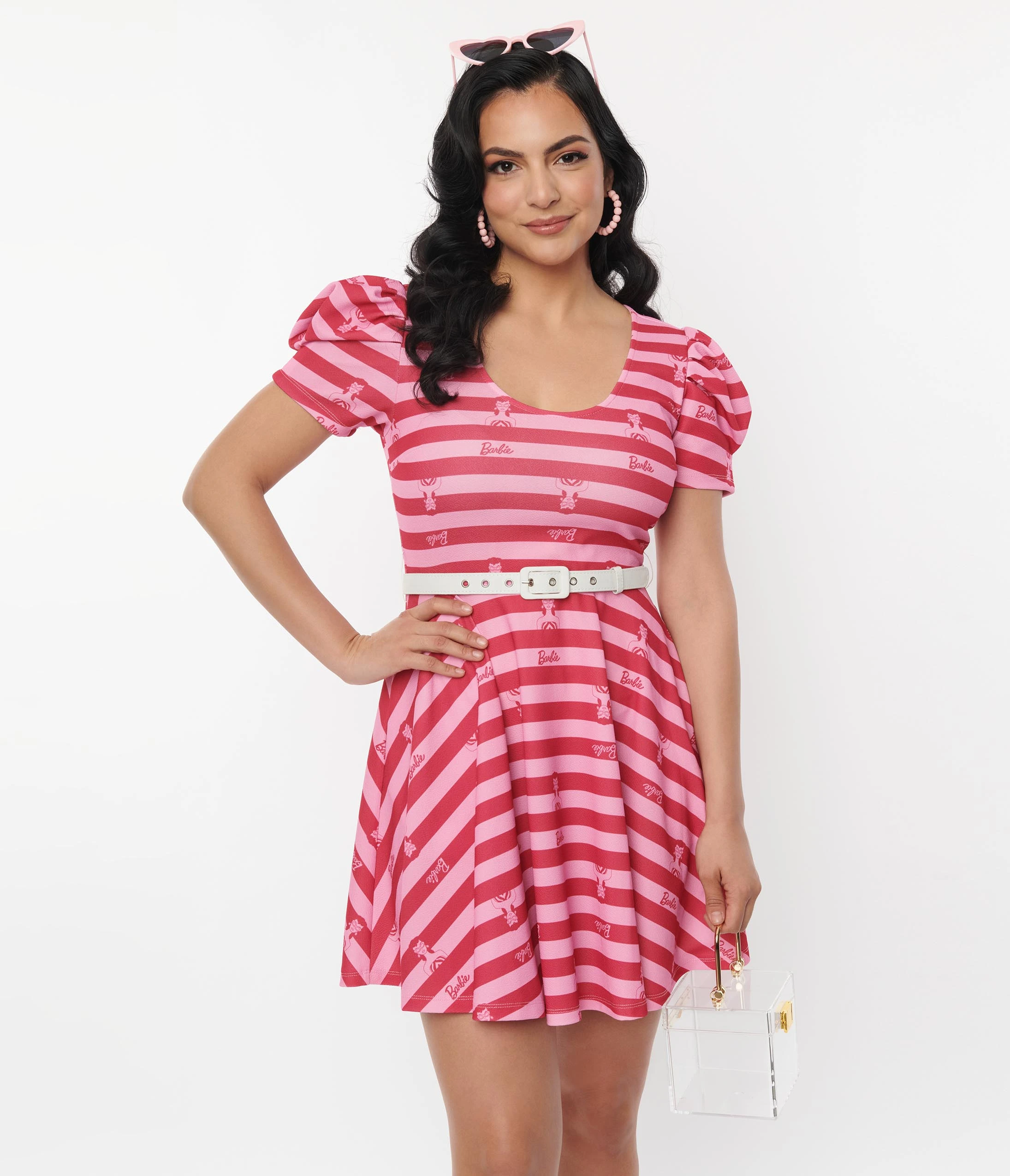 Barbie™ X Unique Vintage Pink Stripe Barbie™ Icon Flare Dress - Image 5