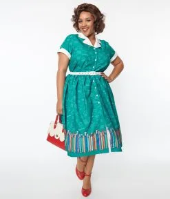 Unique Vintage Plus Size Green Classroom Alexis Swing Dress