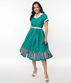 Unique Vintage Green Classroom Alexis Swing Dress