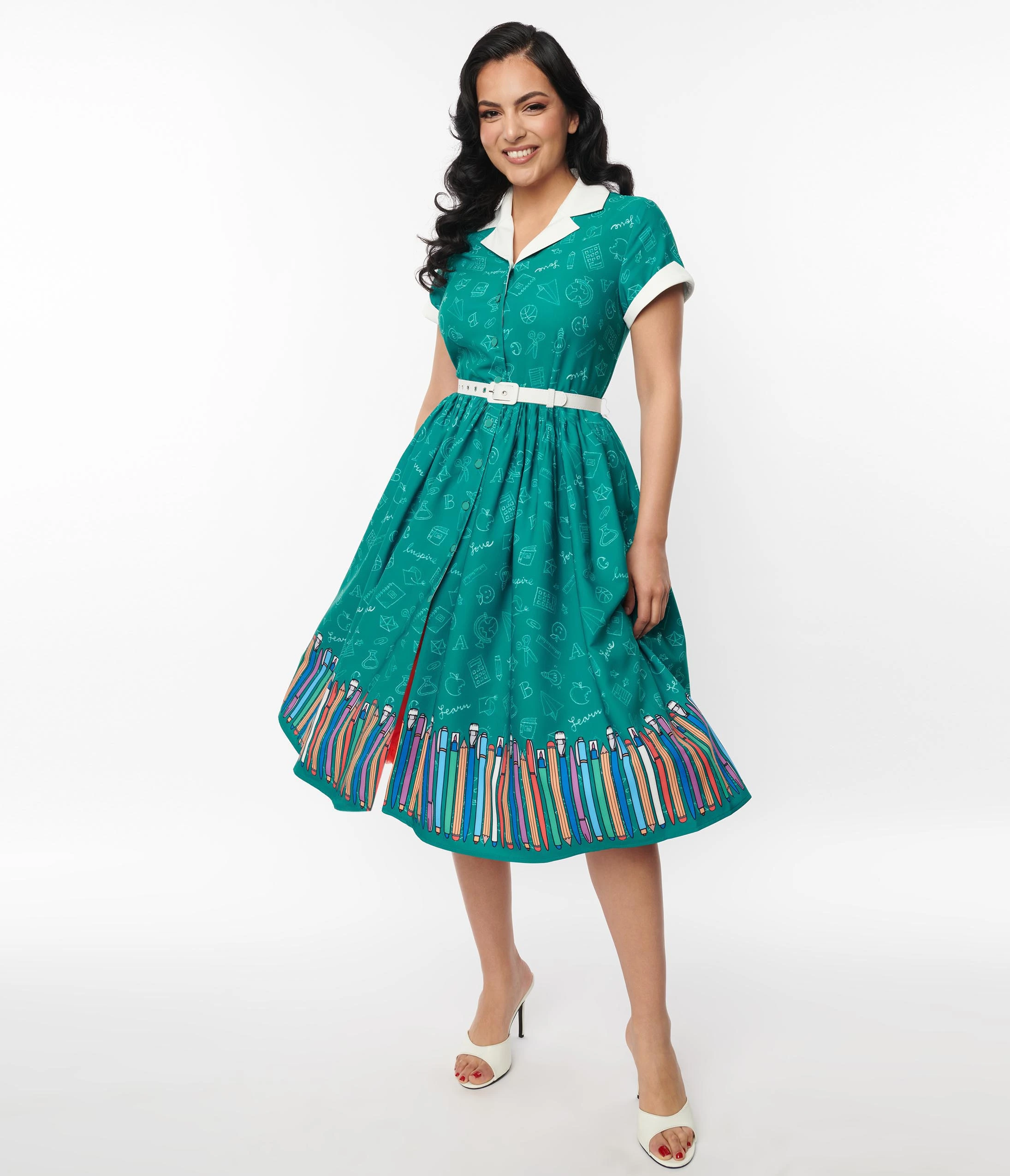 Unique Vintage Green Classroom Alexis Swing Dress