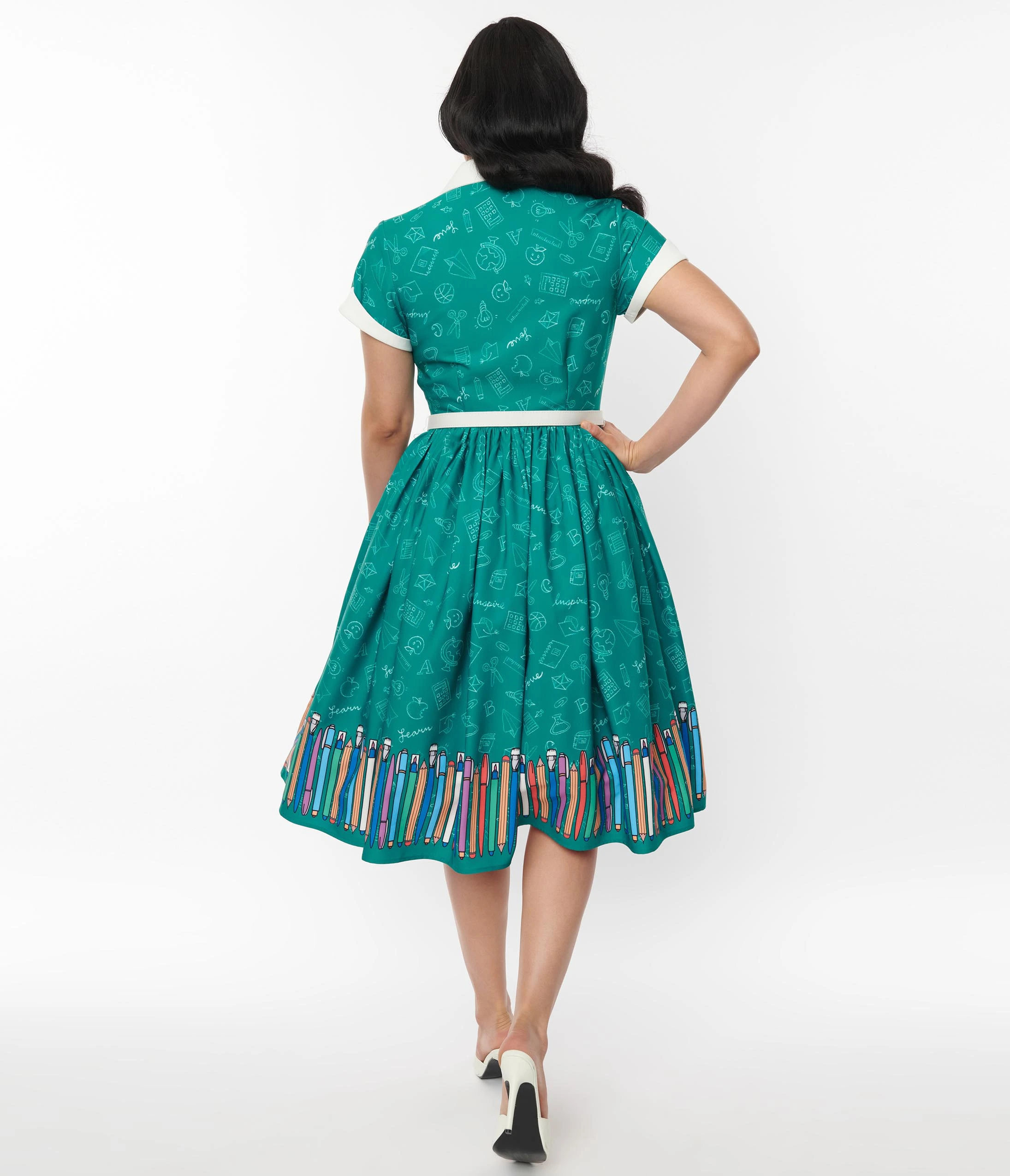 Unique Vintage Green Classroom Alexis Swing Dress - Image 3