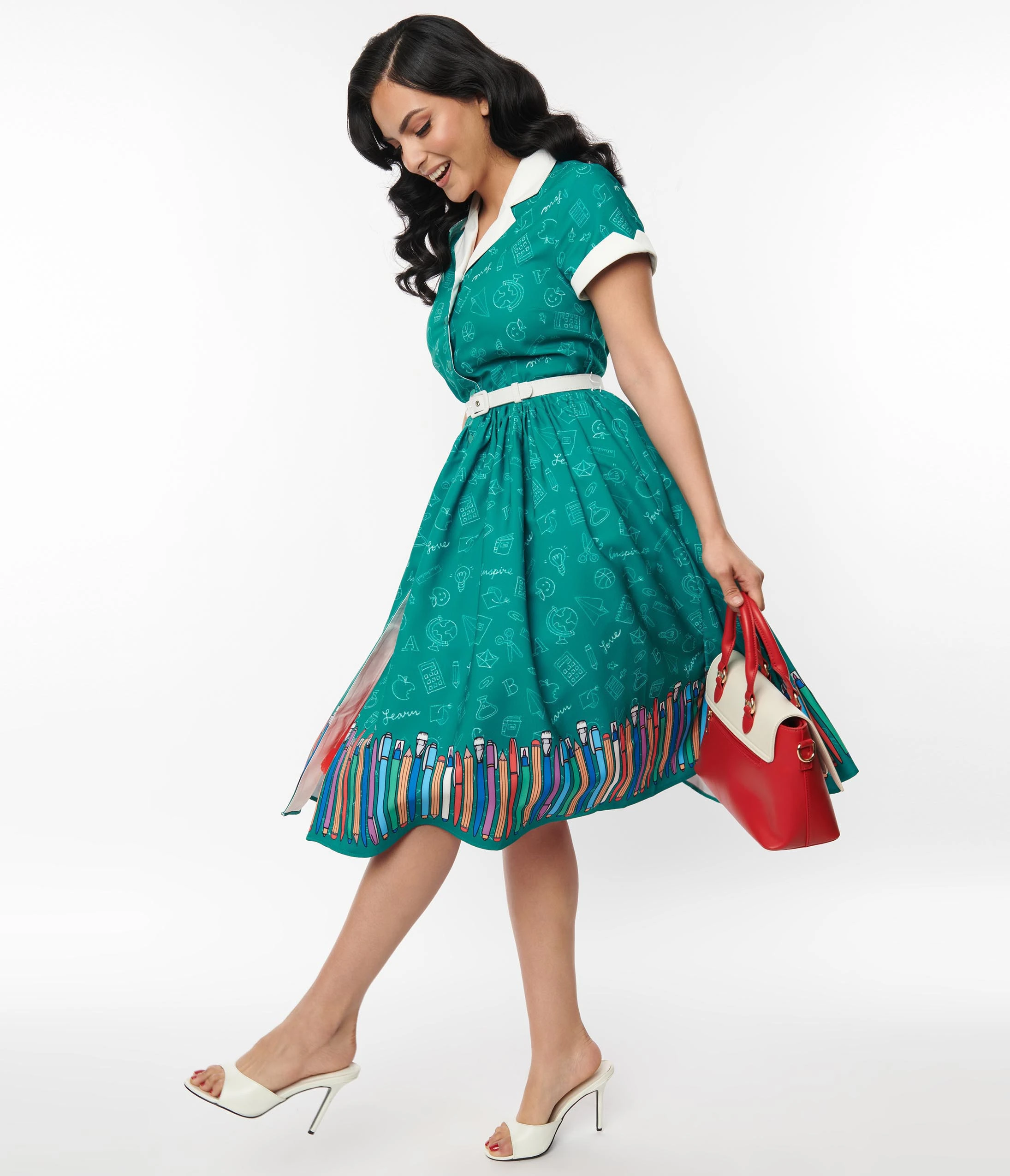 Unique Vintage Green Classroom Alexis Swing Dress - Image 4