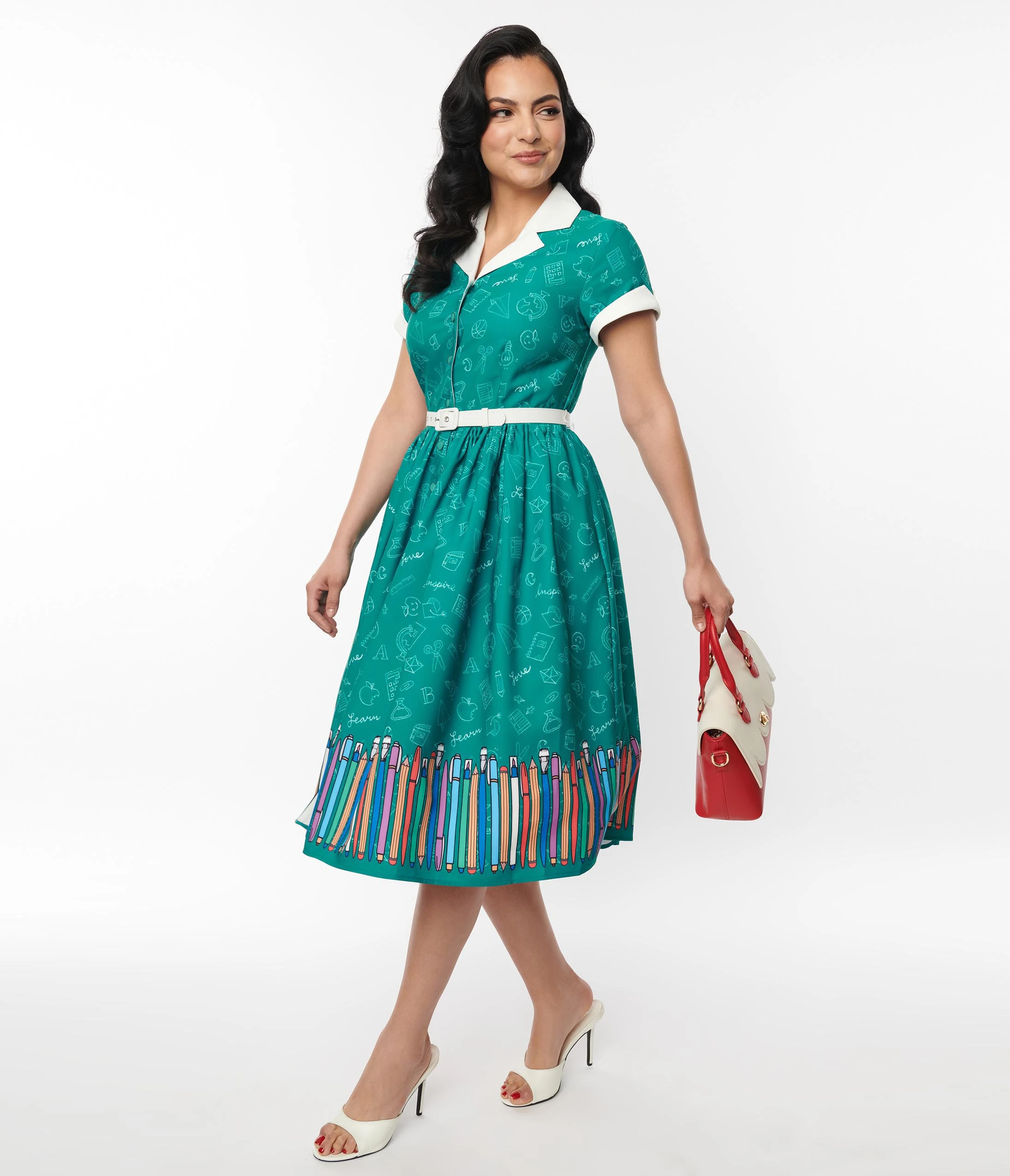 Unique Vintage Green Classroom Alexis Swing Dress - Image 5