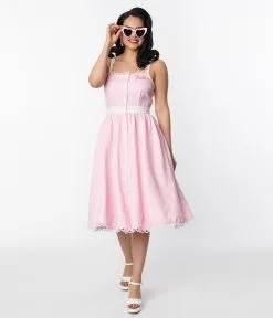 Barbie™ X Unique Vintage Barbie™ Pink & White Piper Swing Dress
