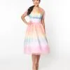 Unique Vintage Pastel Rainbow Ombre Libby Swing Dress