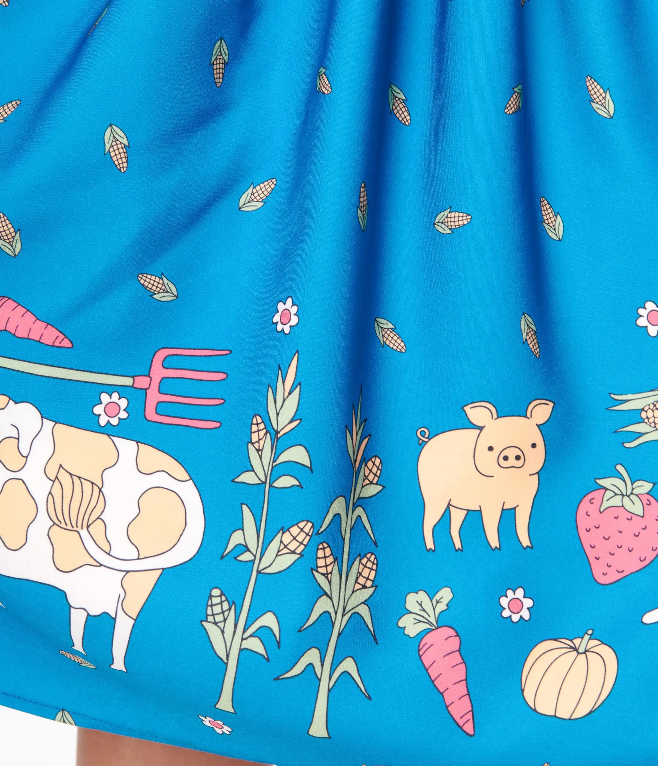 Unique Vintage Blue & White Farm Border Golightly Swing Dress - Image 2