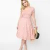 Unique Vintage Pink & Cream Rose Print Ohara Swing Dress