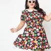 Smak Parlour Plus Size Black & Rainbow Dot Smocked Fit & Flare Dress