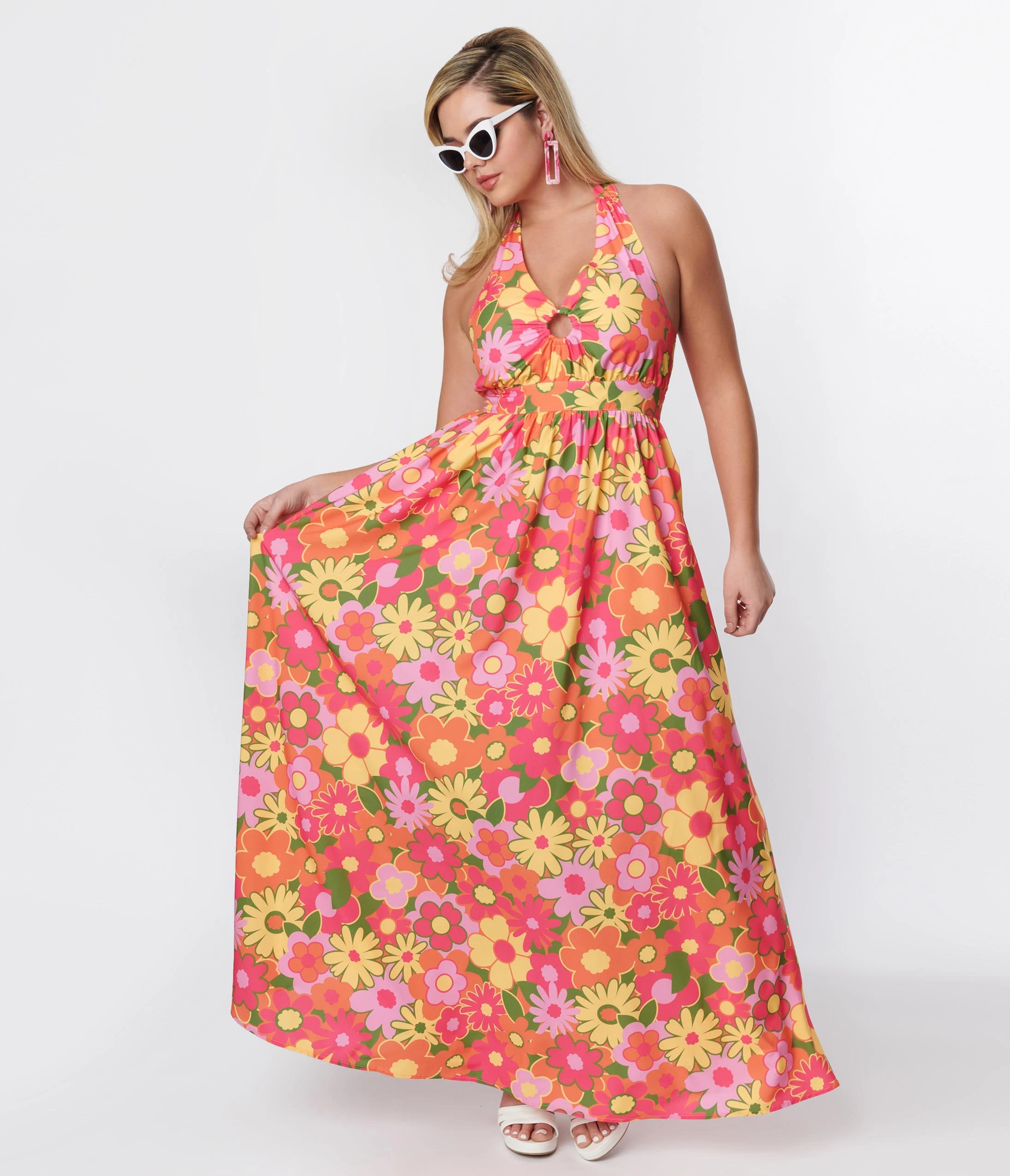 Smak Parlour Pink & Orange Floral Halter Maxi Dress - Image 4