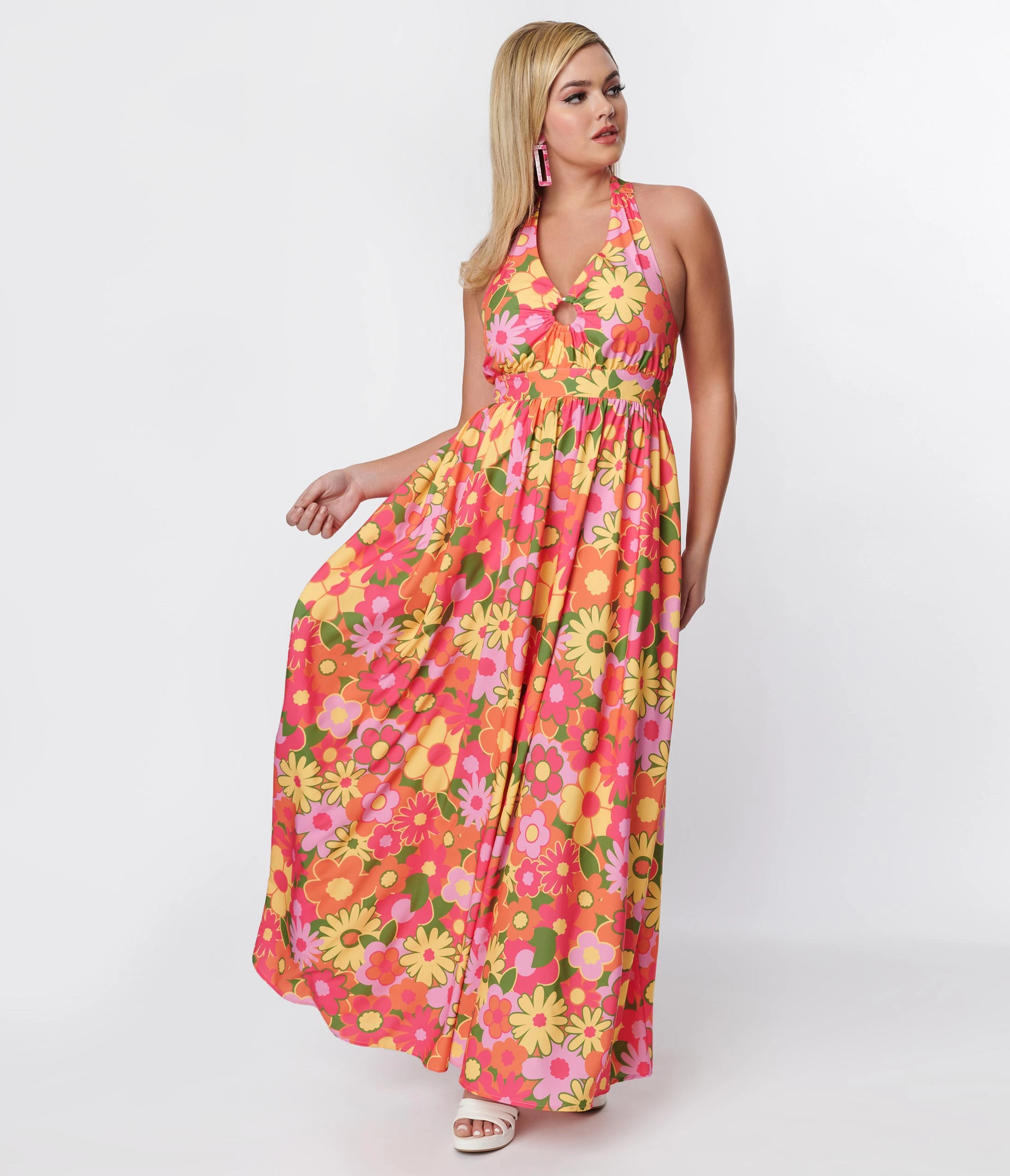 Smak Parlour Pink & Orange Floral Halter Maxi Dress - Image 5