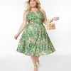Unique Vintage Plus Size Floral Meadow Halter Swing Dress
