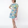 Smak Parlour Blue & Pink Floral Open Back Swing Dress