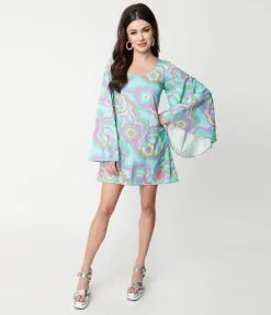 Smak Parlour Blue Flower Psychedelic Downtown Scene Mini Dress
