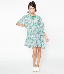 Smak Parlour Smak Parlor Green & Purple Paisley Mini Caftan