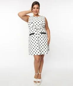 Smak Parlour White & Black Dots Tie Front Shift Dress