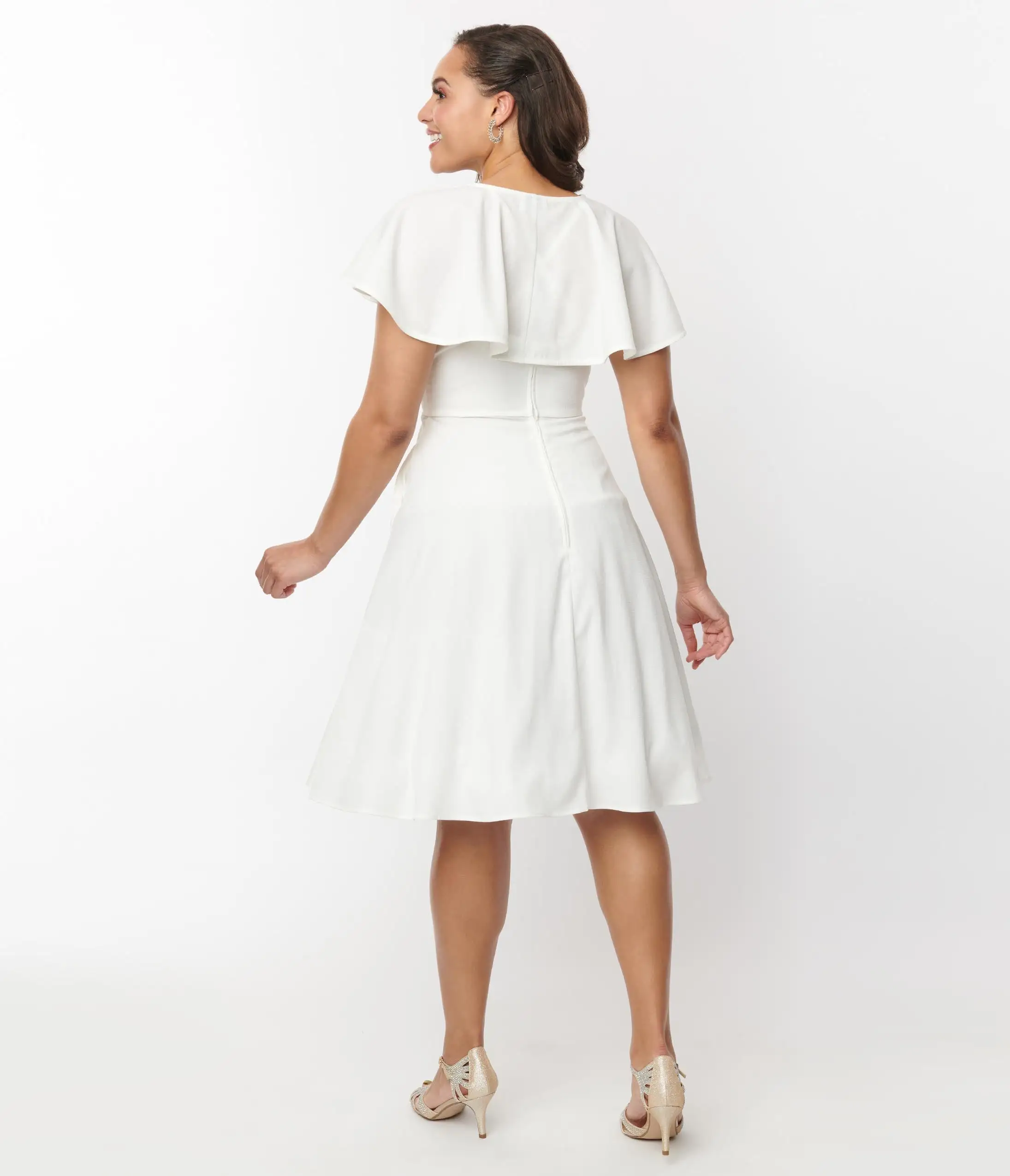 Unique Vintage Ivory Capelet Swing Dress - Image 2