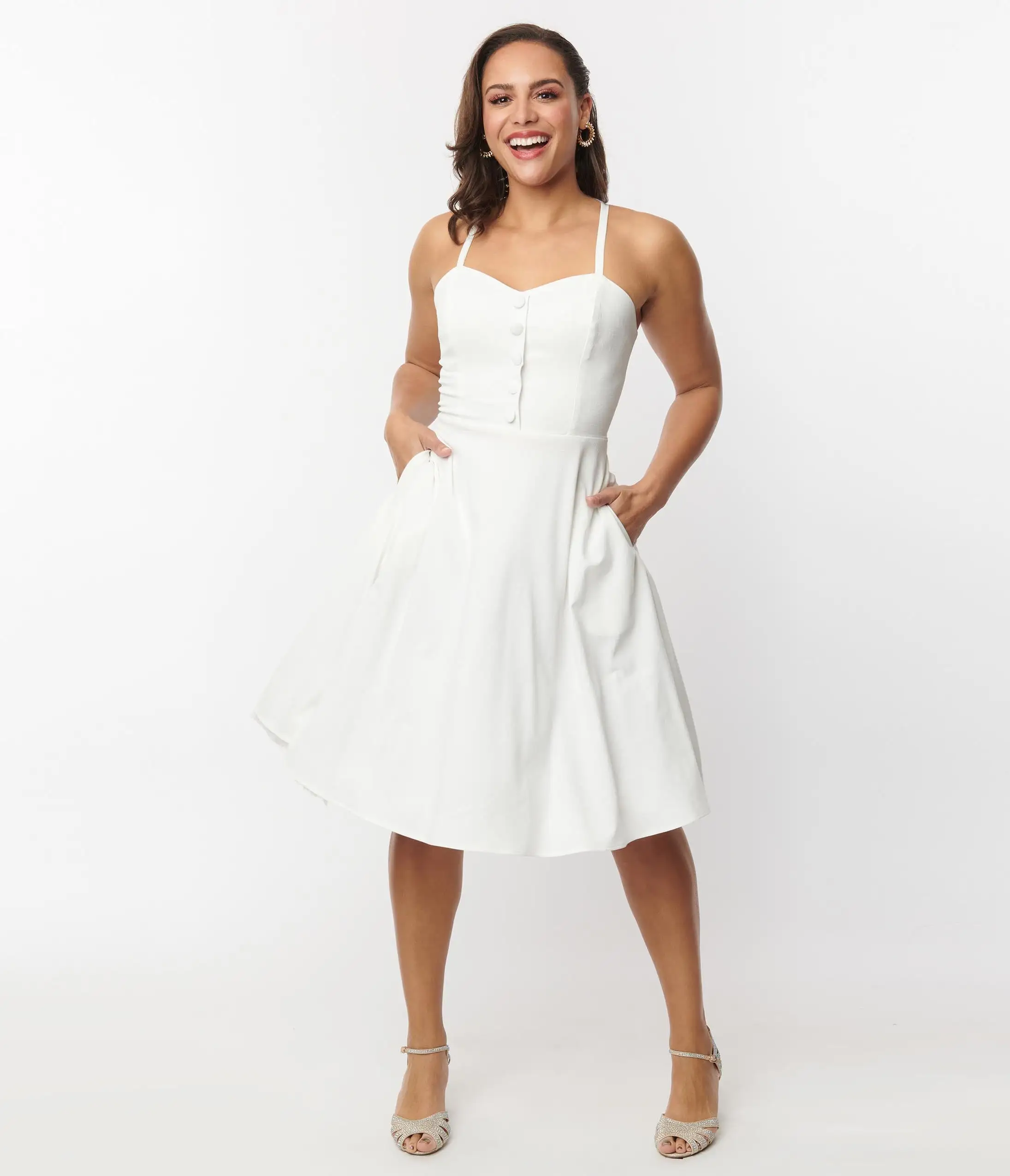 Unique Vintage Ivory Capelet Swing Dress - Image 3