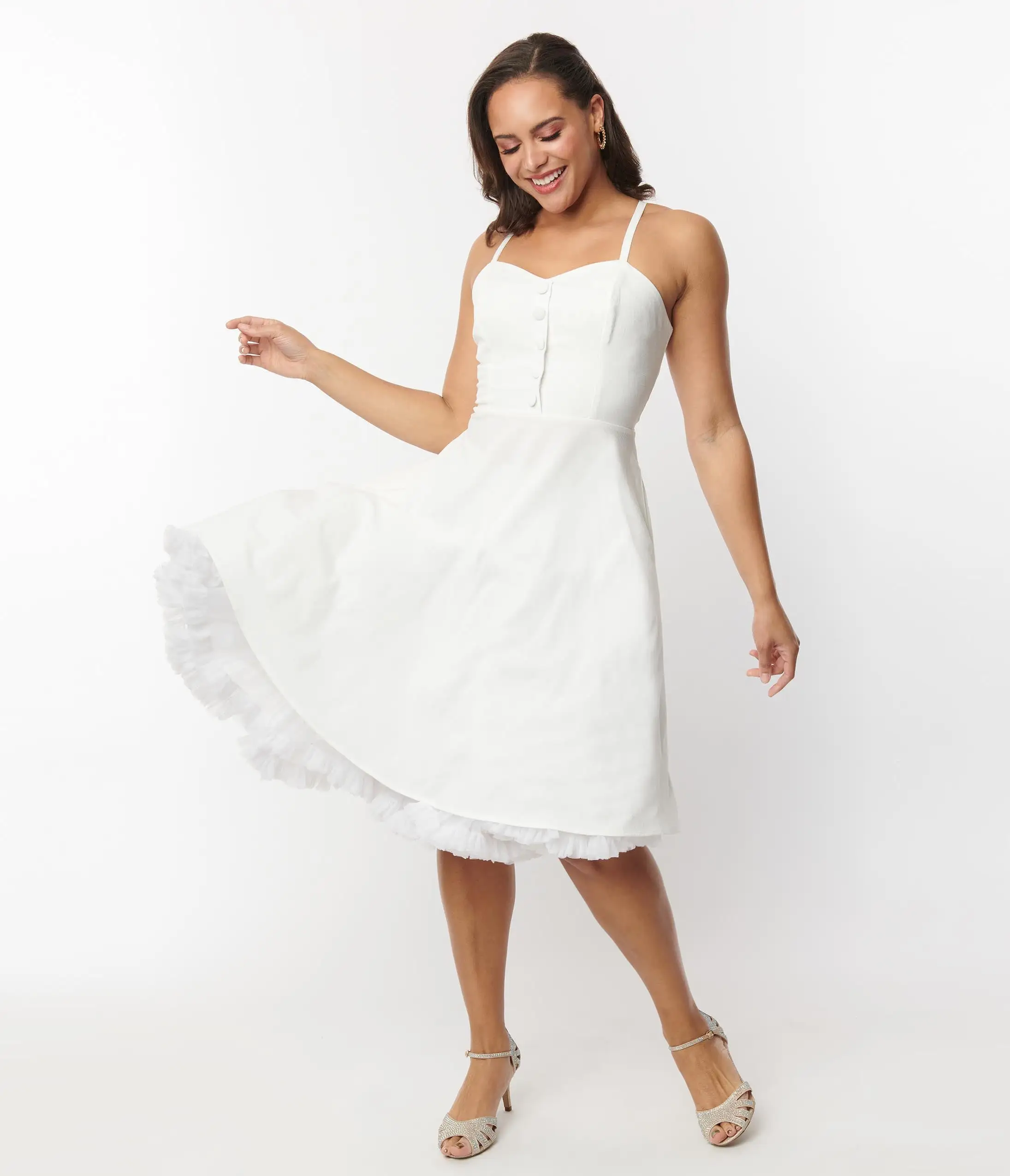 Unique Vintage Ivory Capelet Swing Dress - Image 4