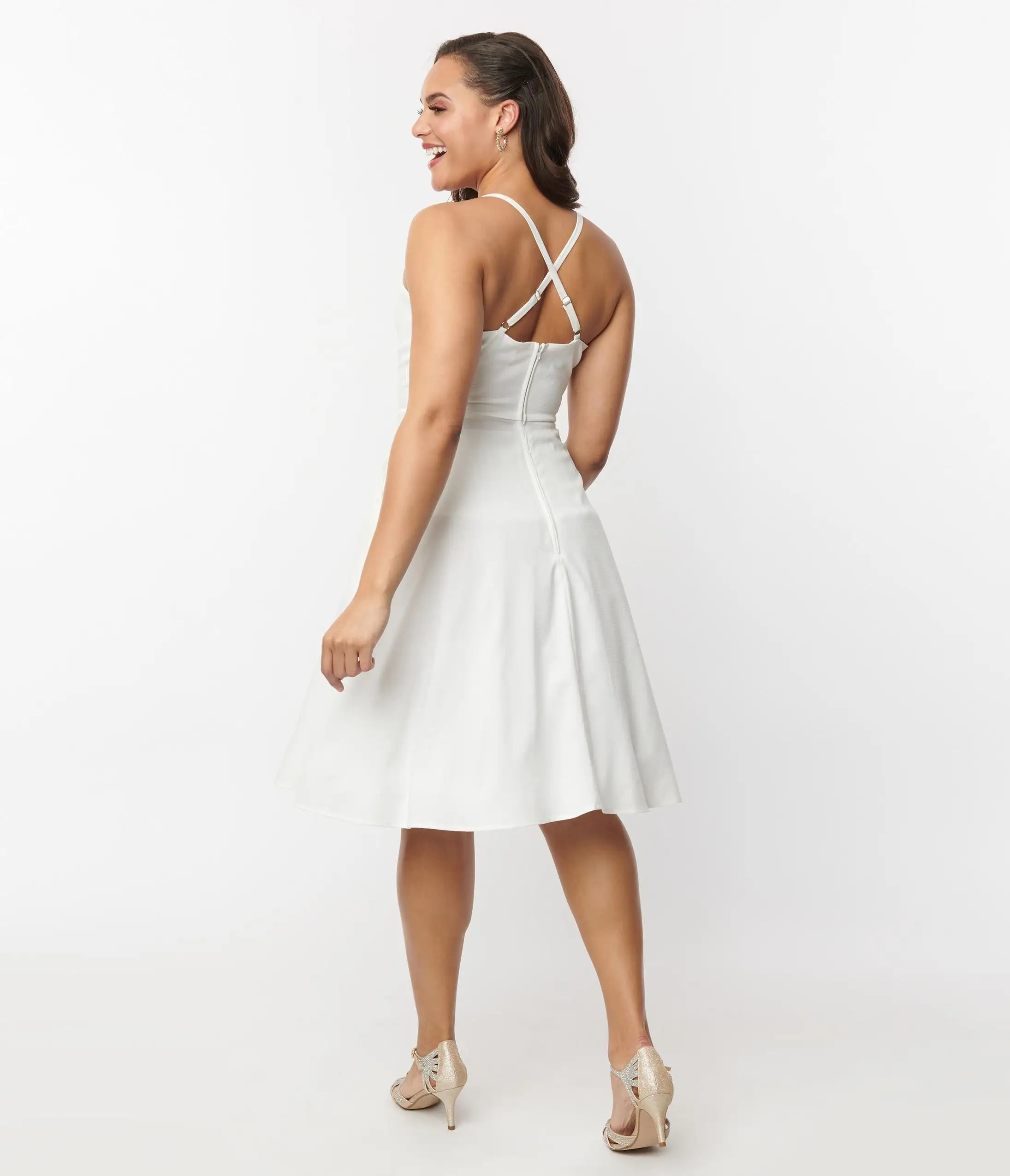 Unique Vintage Ivory Capelet Swing Dress - Image 5