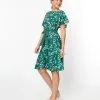 Unique Vintage Emerald Leaf Swing Dress
