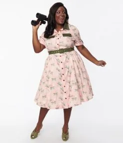 Jurassic Park X Unique Vintage Pink Dino Palm Print Shadia Swing Dress