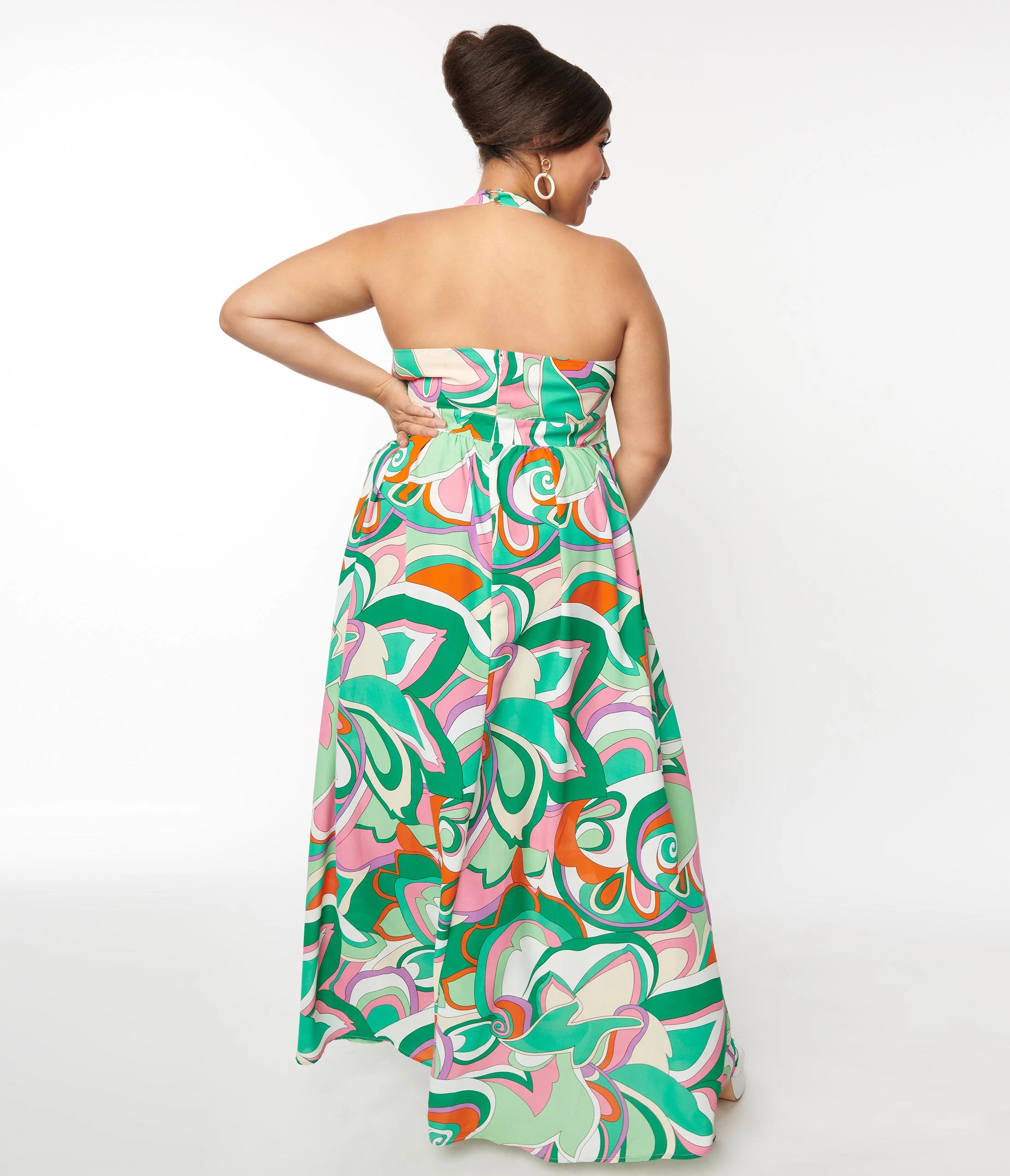 Smak Parlour Green & Pink Psychedelic Floral Halter Maxi Dress - Image 5