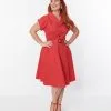 Lifestyle Group (UK) Ltd Plus Size 1950s Belted Red Pin Dot Swing Dress