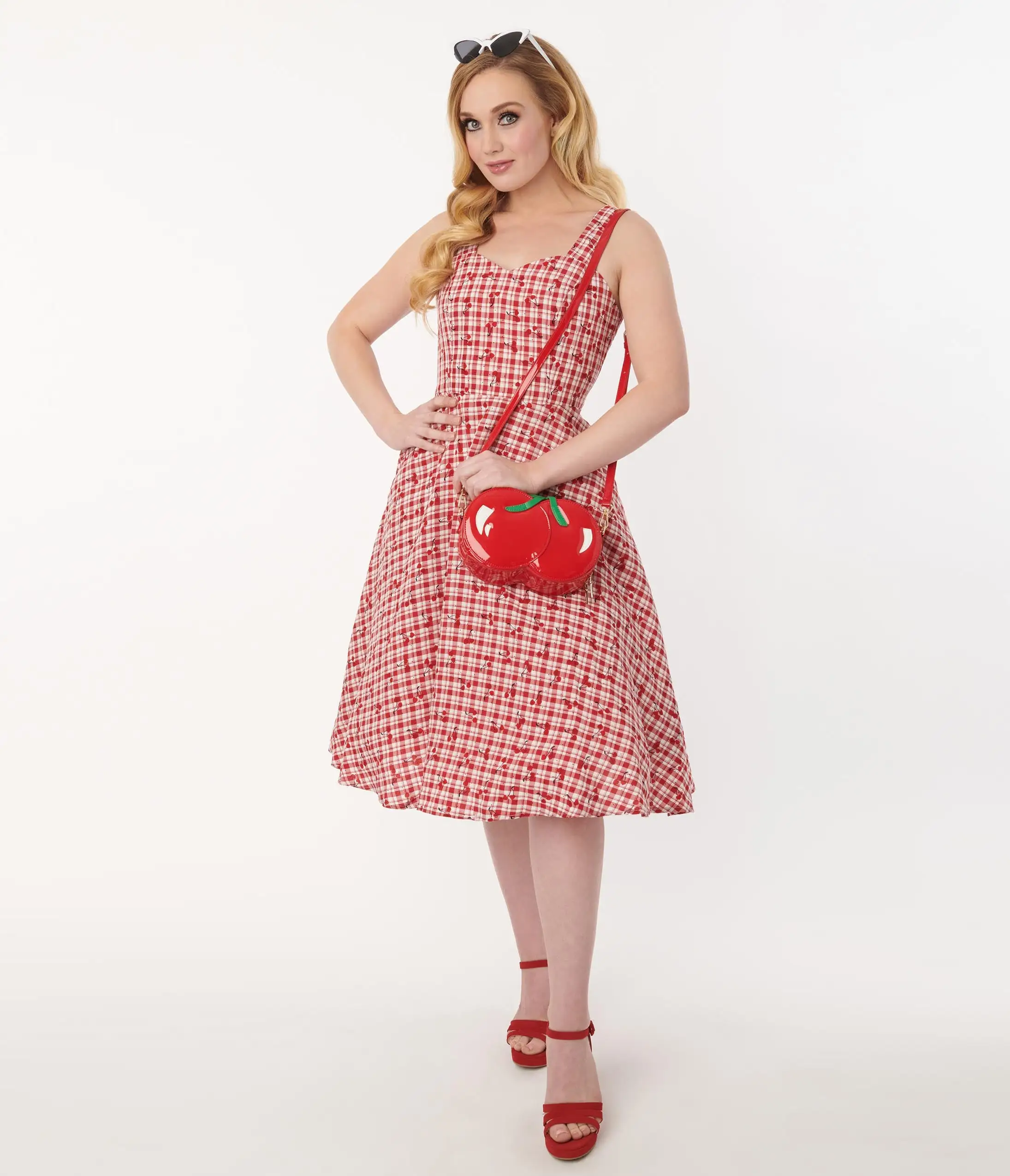 Lifestyle Group (UK) Ltd 1950s Red Gingham Sweet Cherry Swing Dress