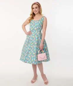 Lifestyle Group (UK) Ltd 1950s Teal Ice Cream Heart Back Swing Dress