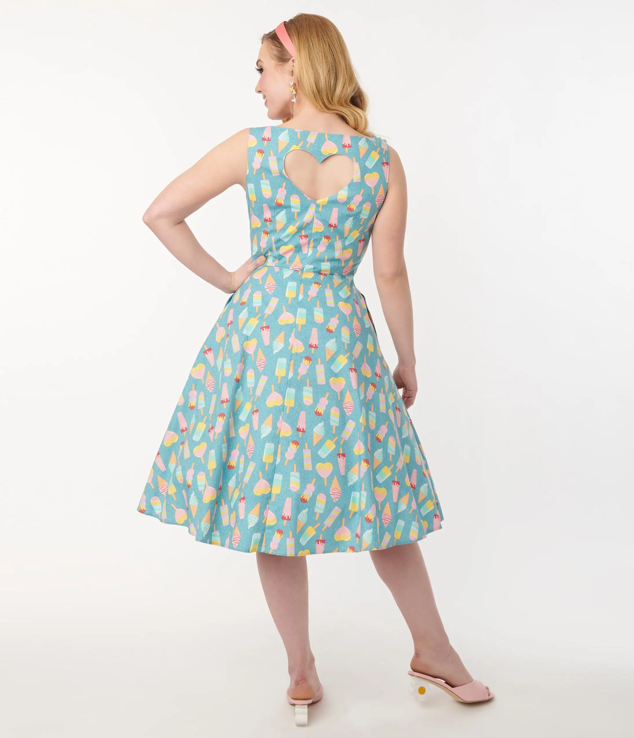 Lifestyle Group (UK) Ltd 1950s Teal Ice Cream Heart Back Swing Dress - Image 3
