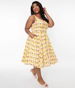 Miss Lulo, Inc. Plus Size Yellow Heidi Ice Cream Fit & Flare Dress