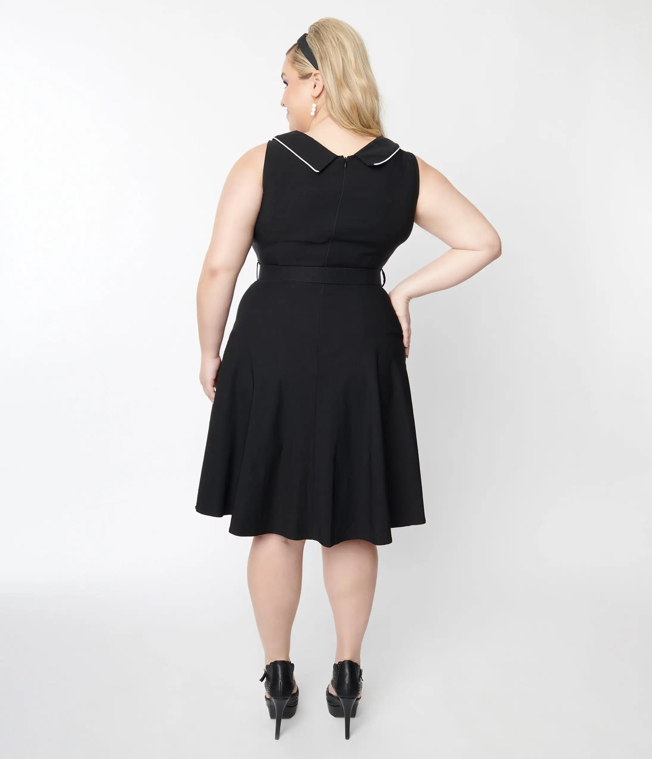 Silver Stop Inc. (Voodoo Vixen) Voodoo Vixen Plus Size Black & White Asymmetrical Belted Swing Dress - Image 3