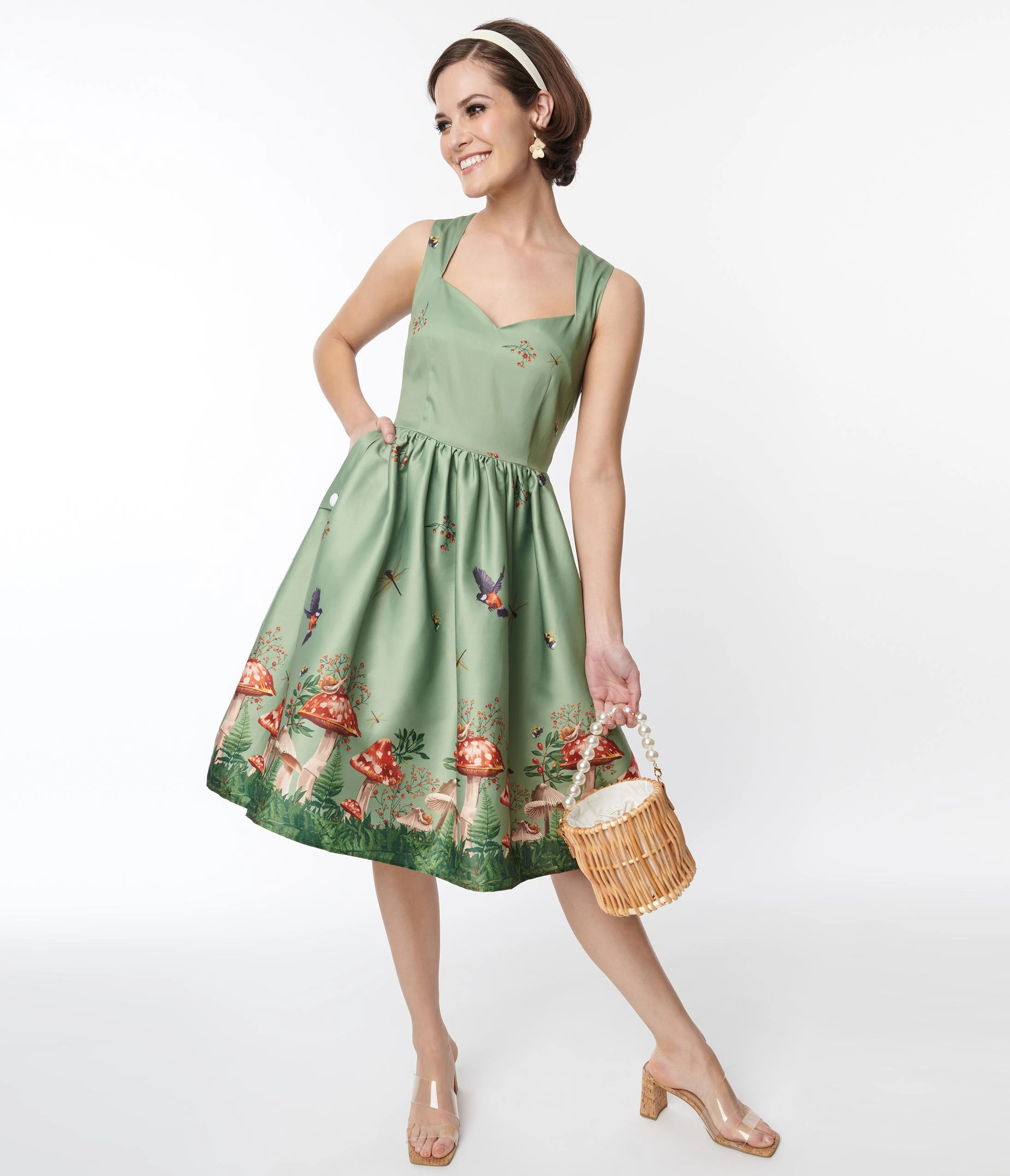 Silver Stop Inc. (Voodoo Vixen) Voodoo Vixen Olive Green Woodland Satin Swing Dress