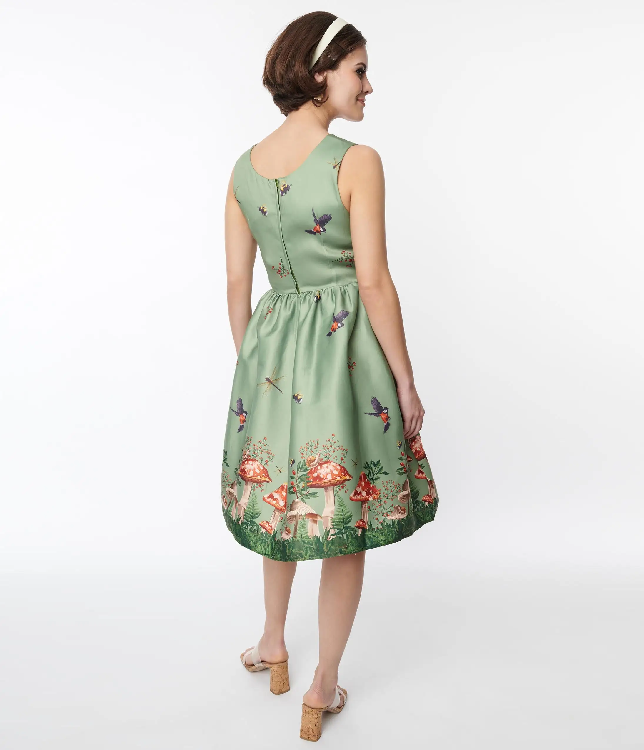 Silver Stop Inc. (Voodoo Vixen) Voodoo Vixen Olive Green Woodland Satin Swing Dress - Image 3