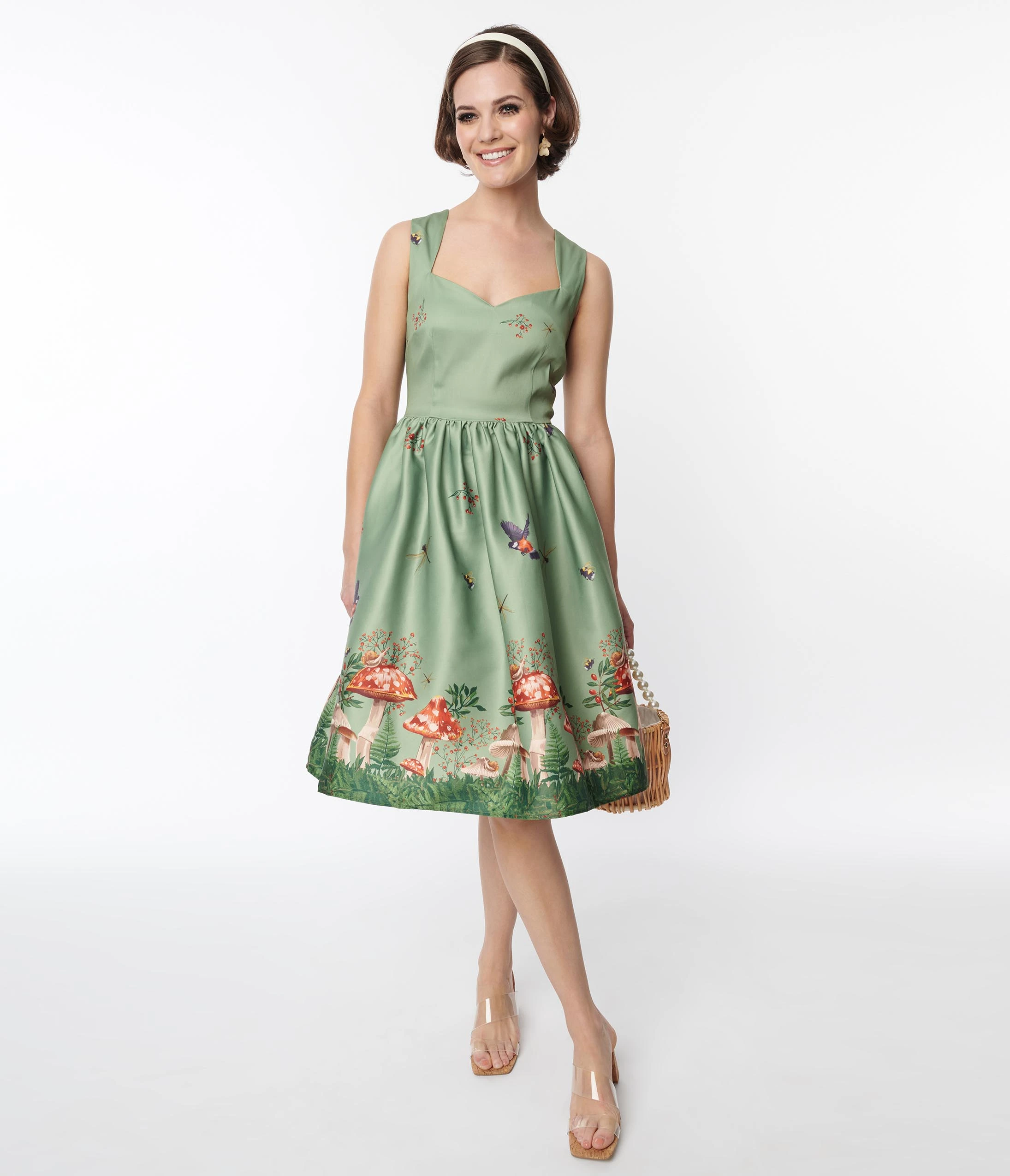 Silver Stop Inc. (Voodoo Vixen) Voodoo Vixen Olive Green Woodland Satin Swing Dress - Image 4