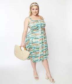 Silver Stop Inc. (Voodoo Vixen) Voodoo Vixen Plus Size Teal Riviera Swing Dress