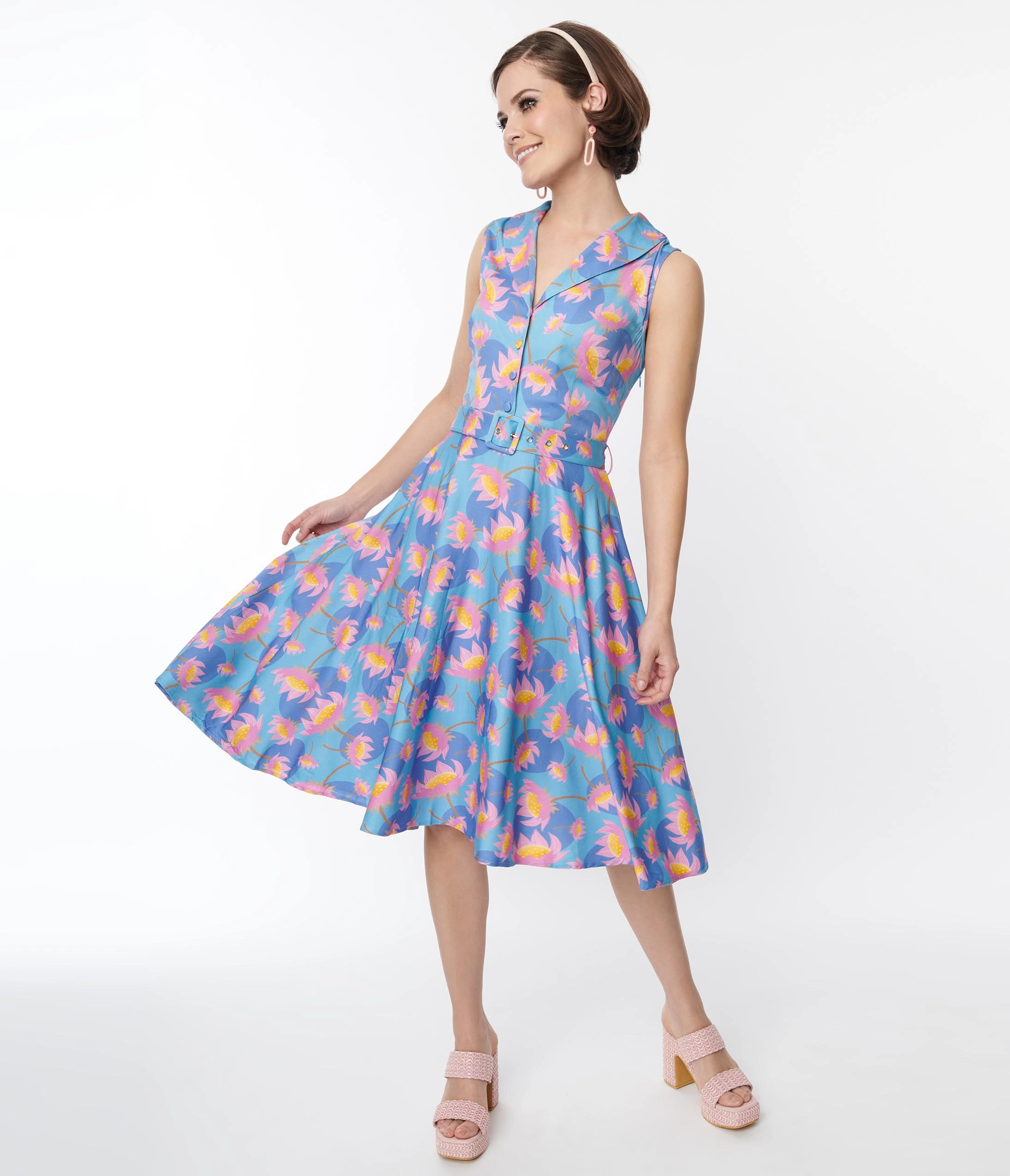 Miss Lulo, Inc. Blue Blooming Lotus Jani Swing Dress