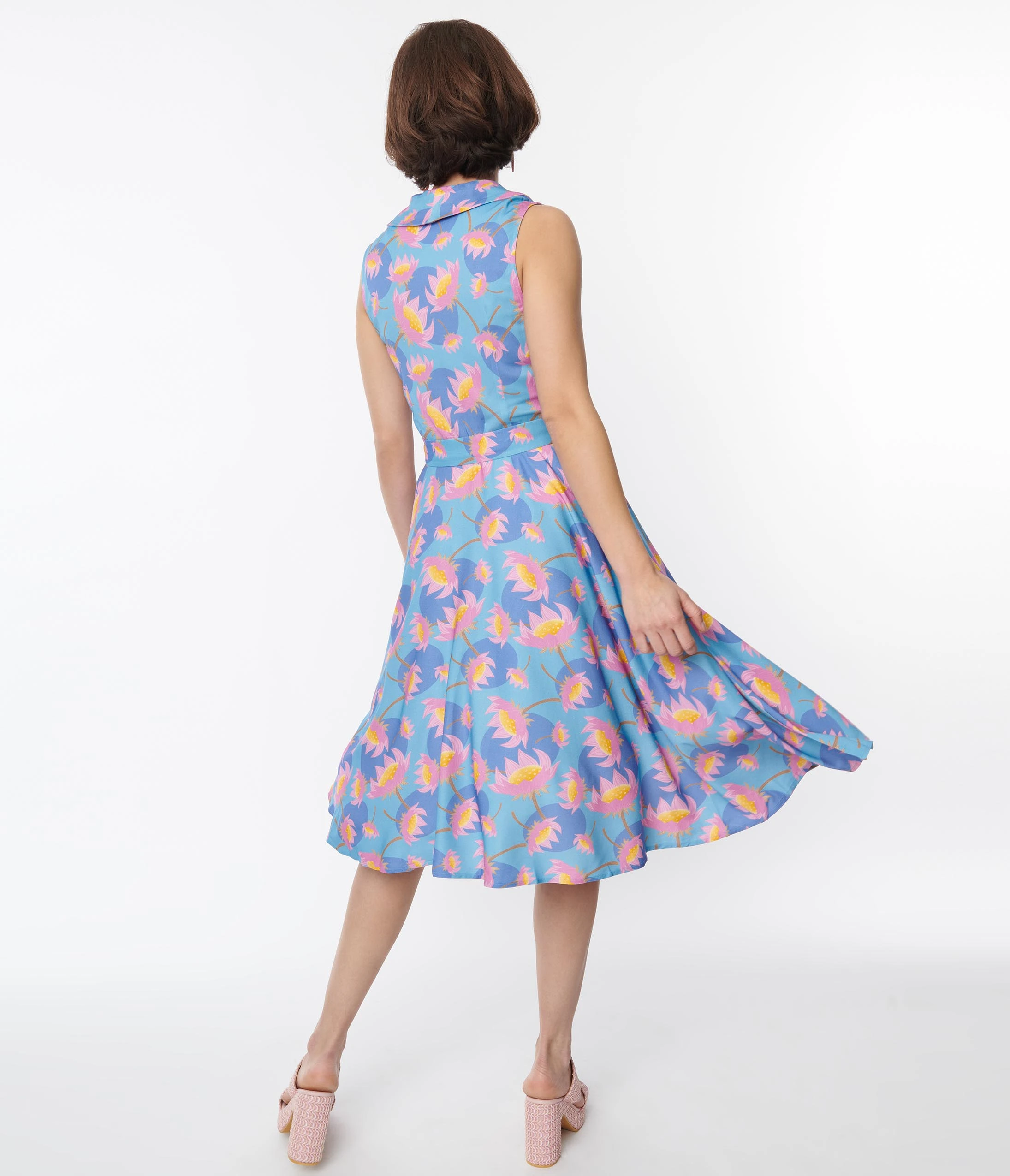 Miss Lulo, Inc. Blue Blooming Lotus Jani Swing Dress - Image 3
