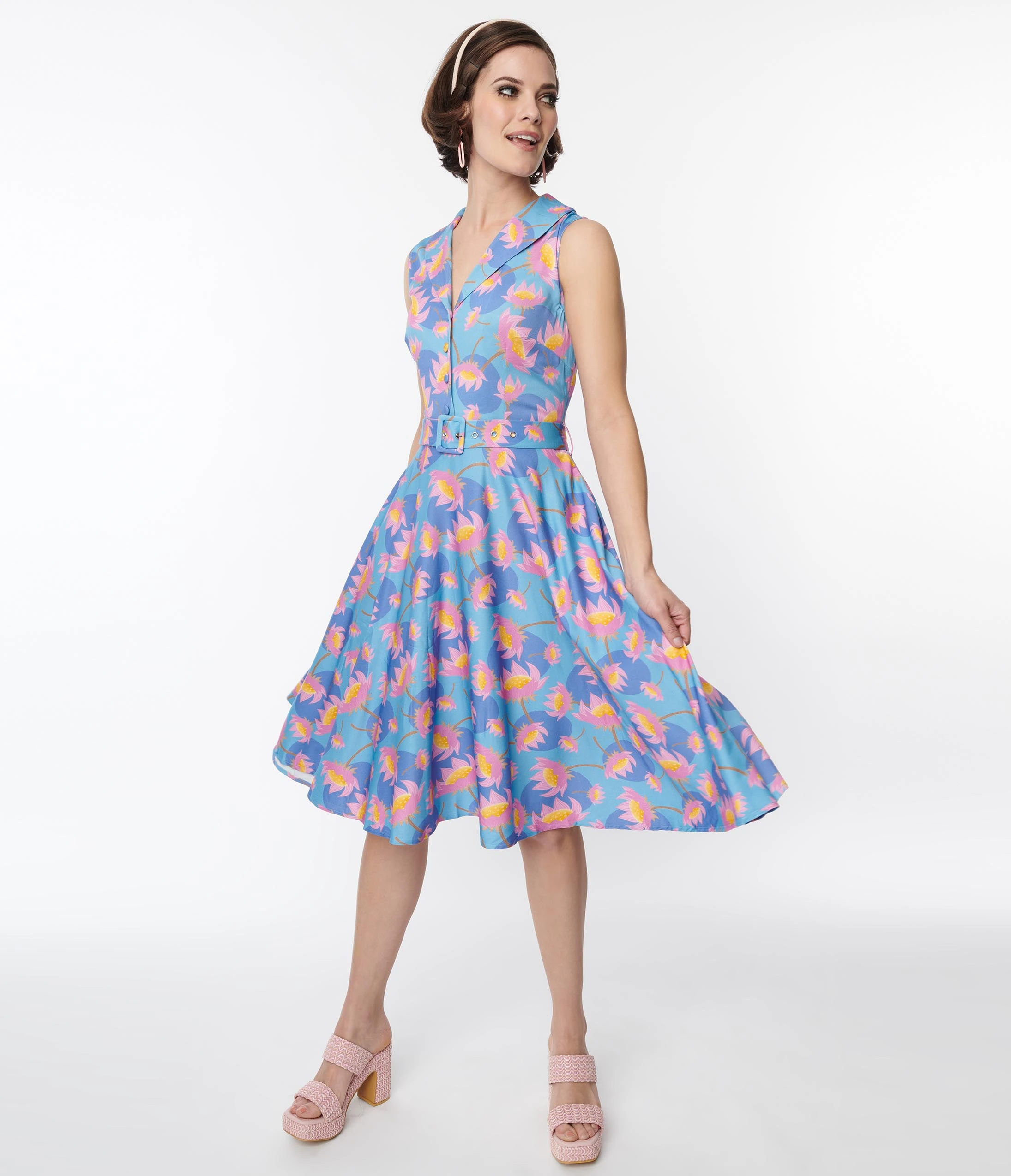 Miss Lulo, Inc. Blue Blooming Lotus Jani Swing Dress - Image 4