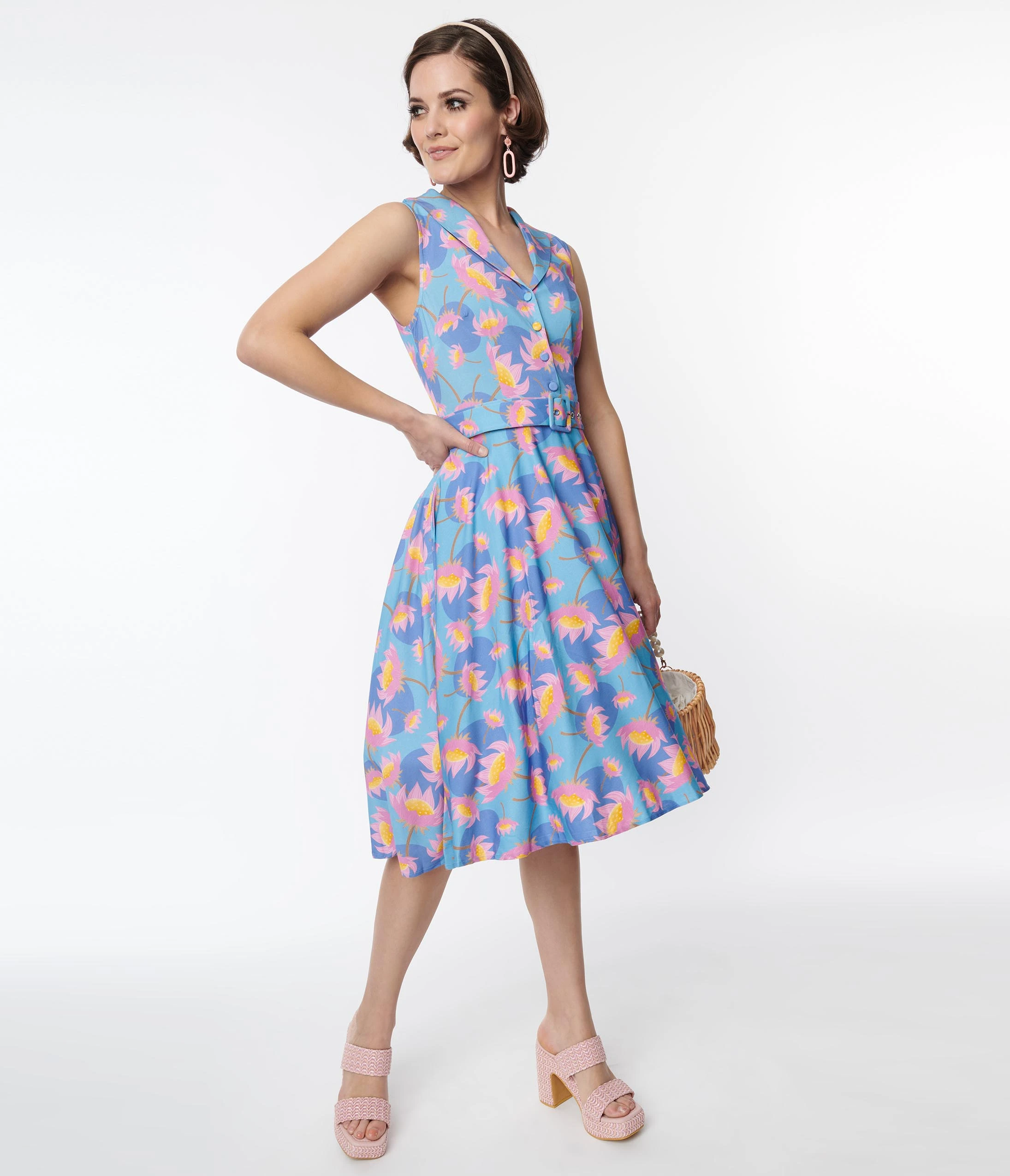 Miss Lulo, Inc. Blue Blooming Lotus Jani Swing Dress - Image 5