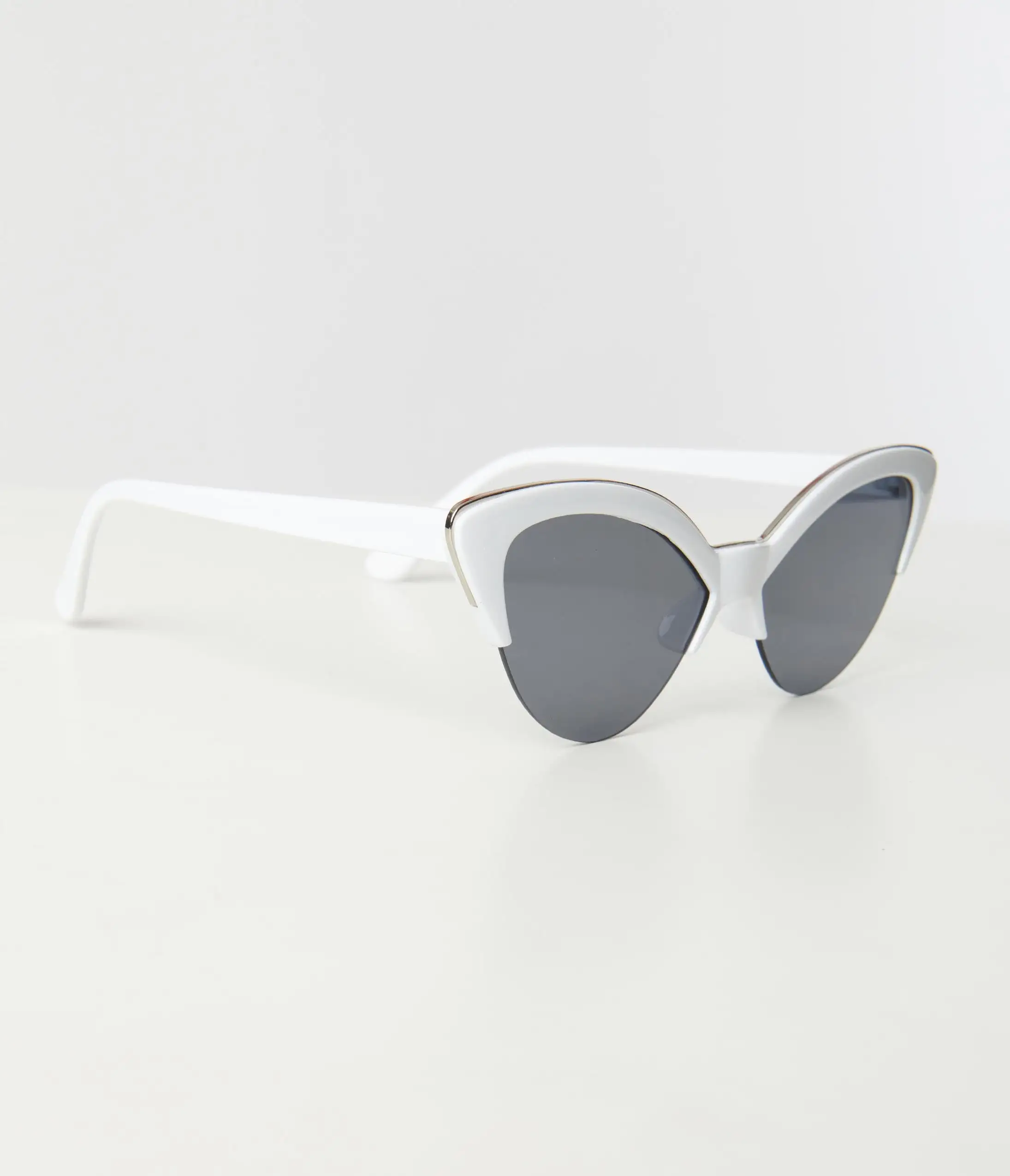 Unique Vintage White & Silver Half Rim Cat Eye Sunglasses