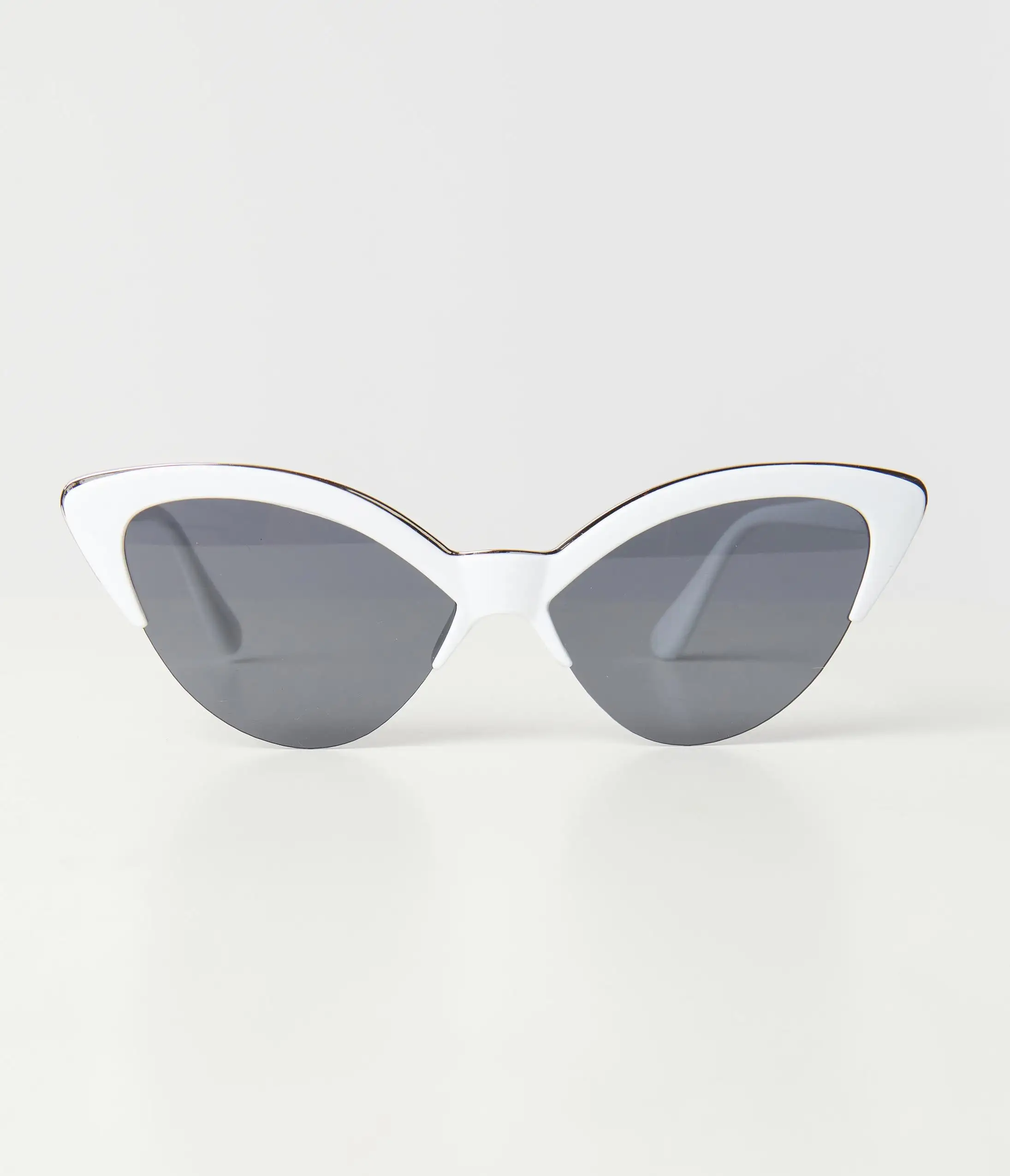 Unique Vintage White & Silver Half Rim Cat Eye Sunglasses - Image 2