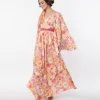 Smak Parlour Orange & Pink Mod Bloom Belted Caftan