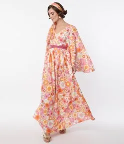 Smak Parlour Orange & Pink Mod Bloom Belted Caftan