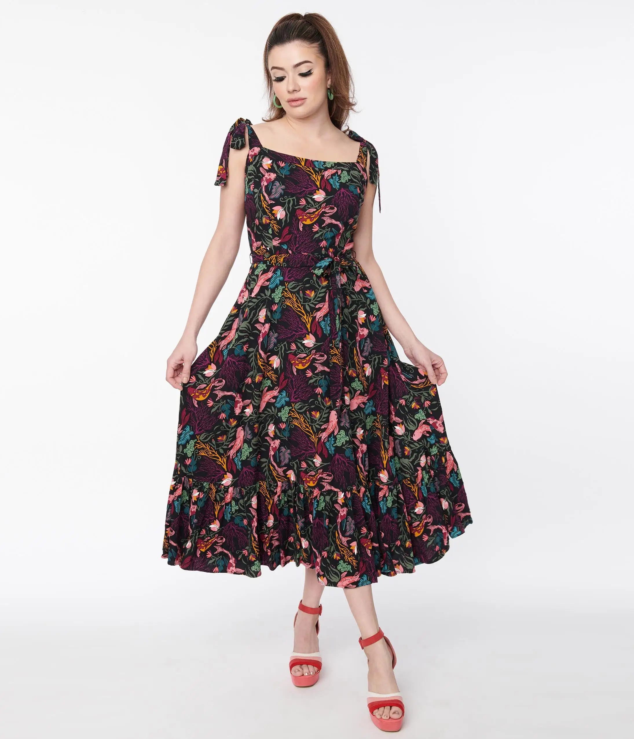 Collectif Black Tropical Reef Katrina Swing Dress